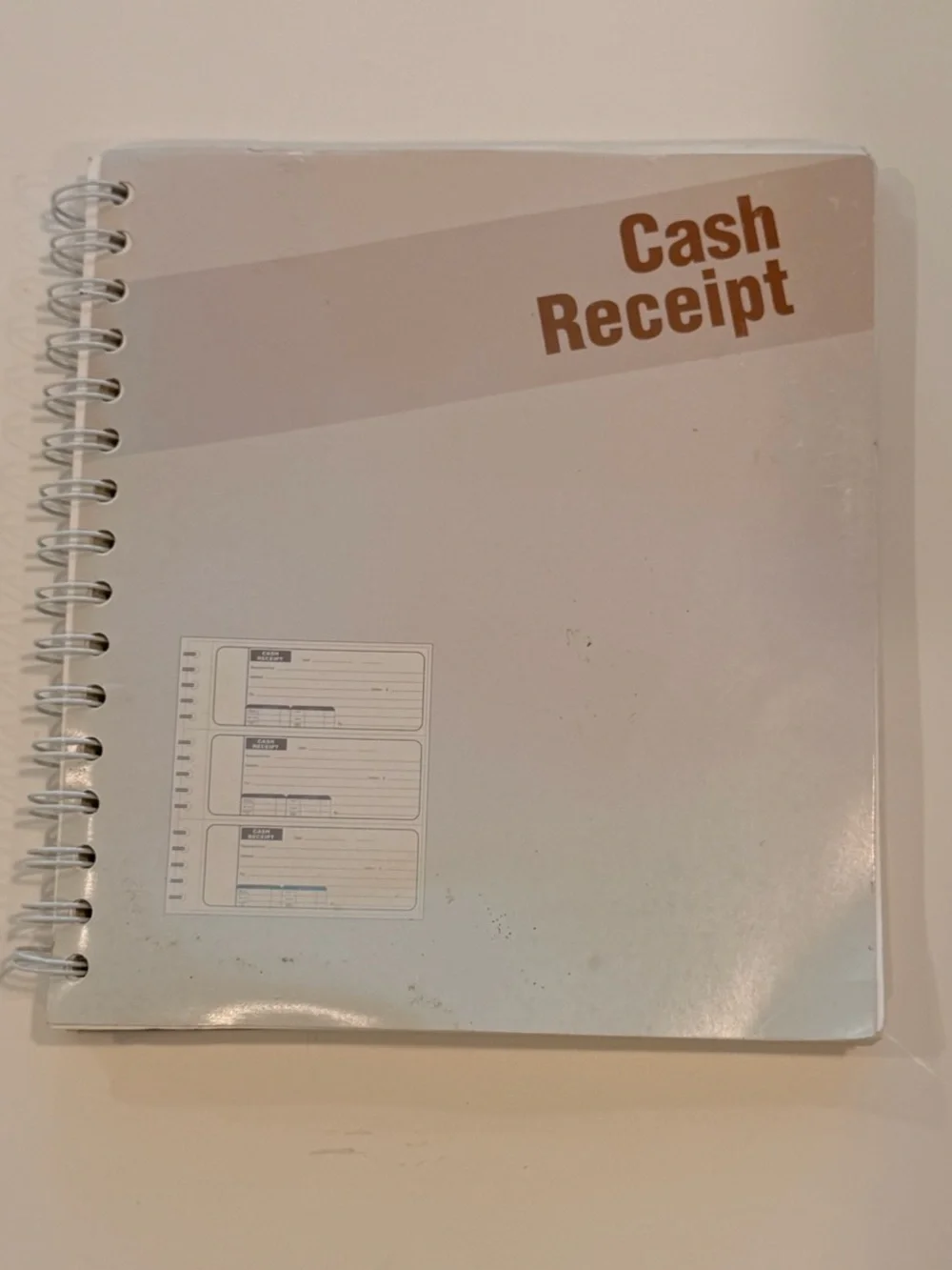 Cash Receipt Spiral Notebook - White with Brown Text